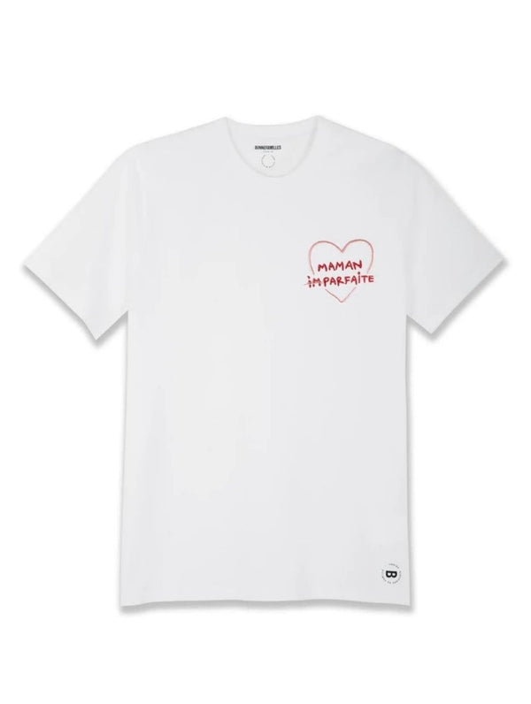 Tee-shirt Brodé “Maman (Im)parfaite” en coton bio - Blanc - Bonnefamilles - idée cadeau maman 
