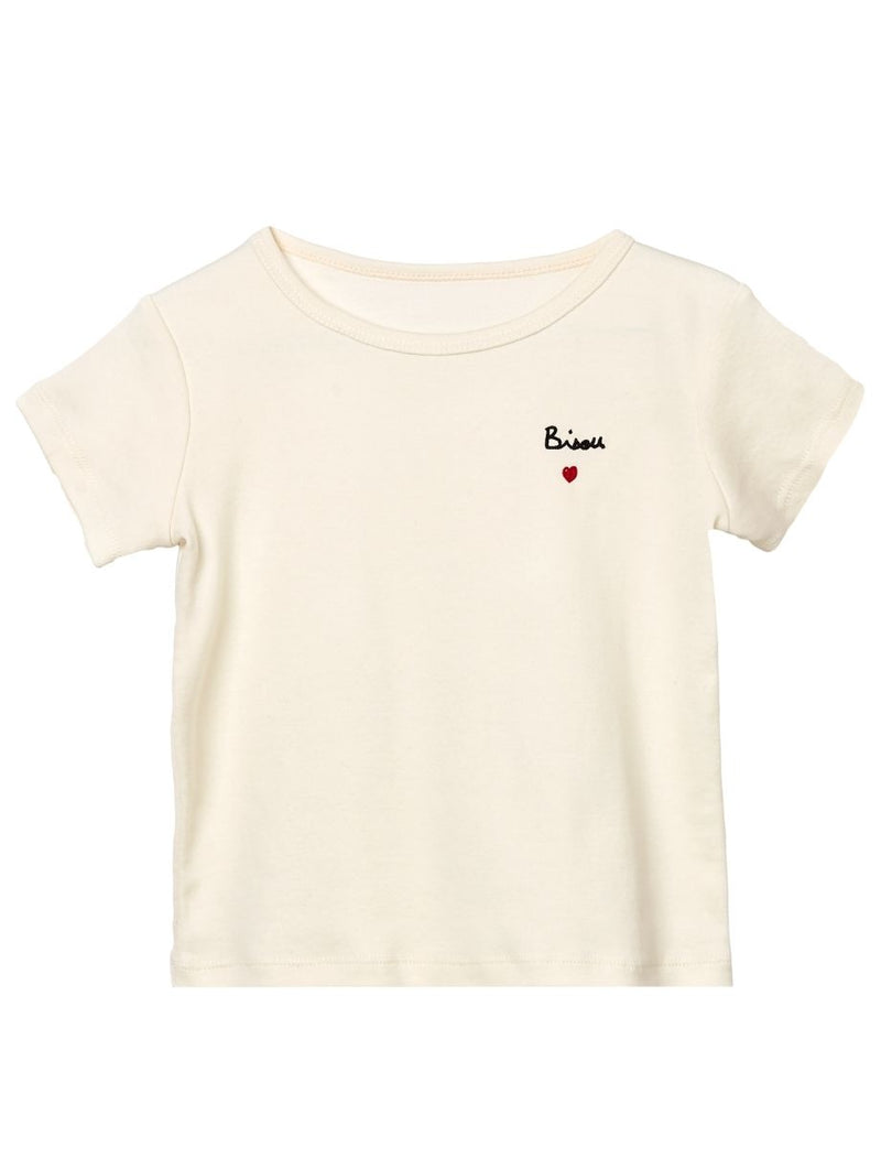 Tee-Shirt Enfant Bisou Brodé en coton bio - Crème