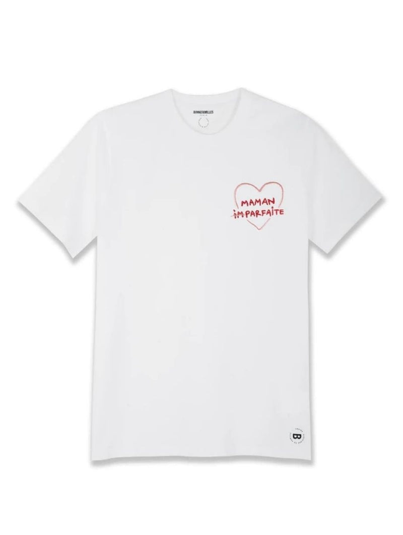 Tee-shirt Brodé “Maman (Im)parfaite” en coton bio - Blanc - Bonnefamilles - idée cadeau maman 