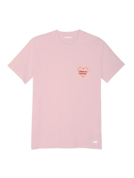 Tee-shirt Brodé “Libres et Heureux” en coton bio - Rose - Bonnefamilles