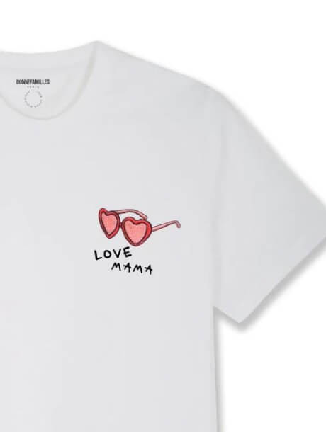 Tee-shirt Brodé “Love Mama” en coton bio - Blanc - BONNEFAMILLES PARIS  - coton bio GOTS - fabication au portugal - idée cadeau maman 2