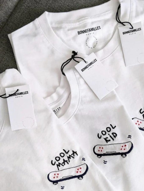 Tee-shirt Brodé “Cool Mama” en coton bio - Blanc - Bonnefamilles - Coton Bio GOTS - Fabrication au Portugal 2